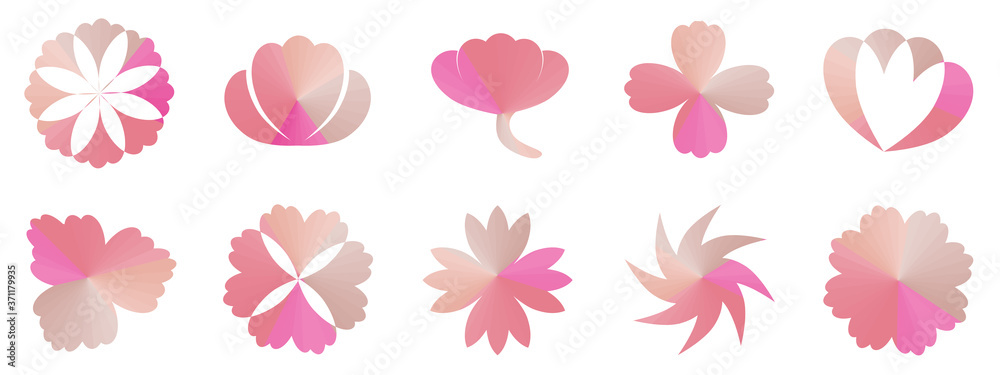 pink tulip flowers, floral icon pattern seamless vector illustration set, abstract background texture wallpaper art graphic design modern style 