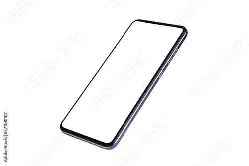 blank screen smartphone isolated on white background, tilt smartphone