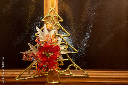 Abstract New Year and Christmas decorating tree on glass background with copy space