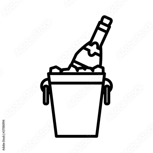 champagne bottle on ice bucket icon, line style