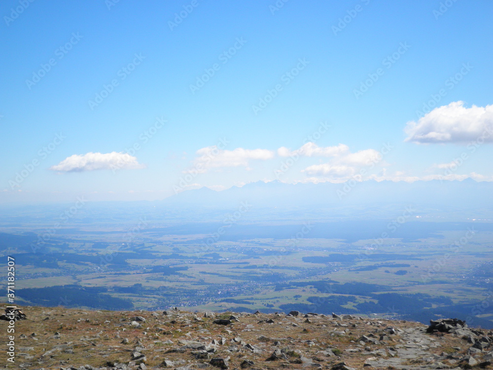 Blue sky in Polish mountaing with landscape
