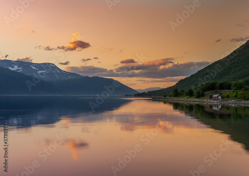 Norway Mountain coast landscape at sunset, Norway