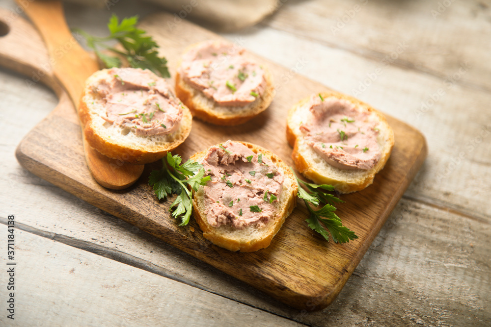 Traditional homemade pate on a white bread