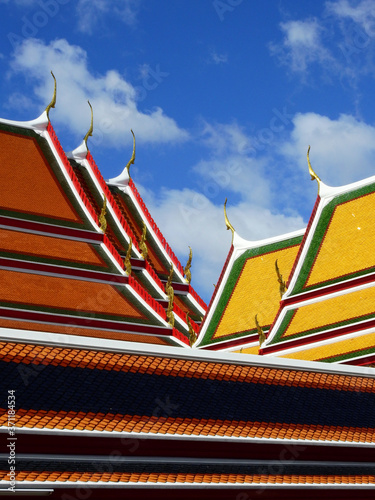 roof of temple landmark Wat Phra Chetuphon Vimolmangkalaram at Bangkok, Thailand photo