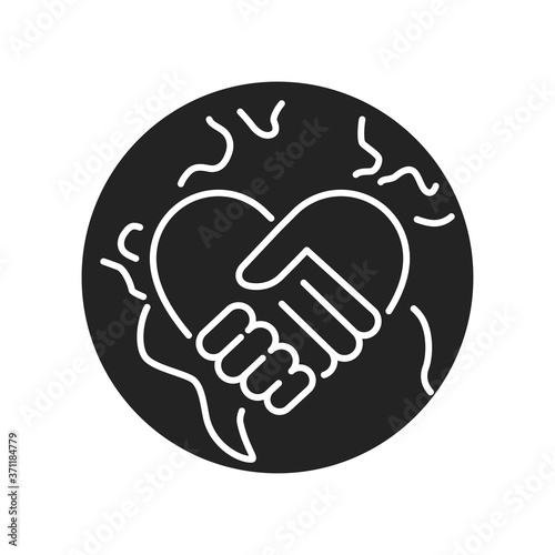 Volunteering black glyph icon. Non profit community. Outline pictogram for web page, mobile app, promo.