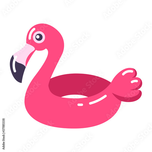 Summer swimming pool float. Inflatable circle (rubber ring, tube) in shape of pink flamingo isolated on white.