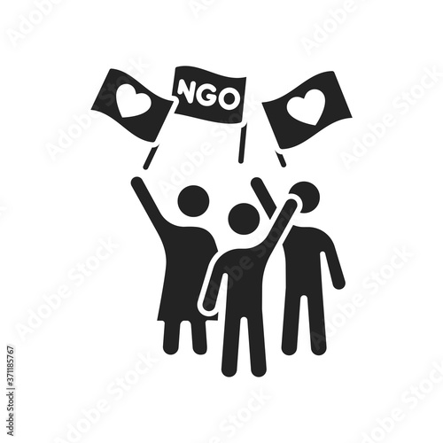 Take action in volunteering black glyph icon. Non profit community. Charity, humanitarian aid concept. Outline pictogram for web page, mobile app, promo.