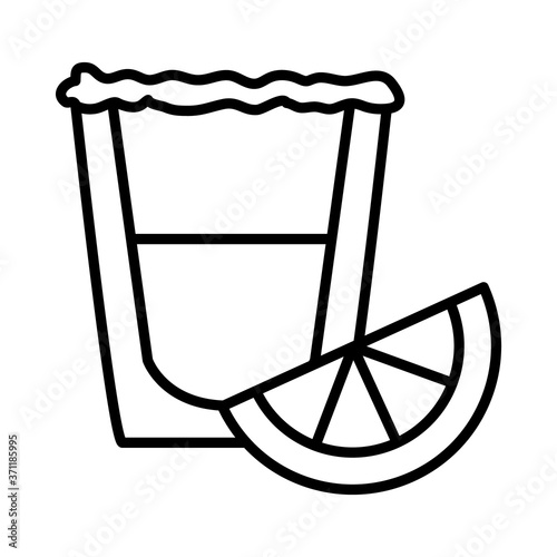 tequila shot and lemon slice, line style