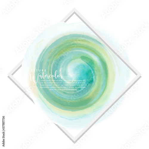Circle green mint mixed yellow watercolor over square frame