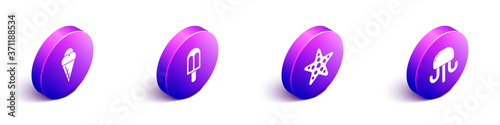 Set Isometric Ice cream in waffle cone, Ice cream, Starfish and Jellyfish icon. Vector.