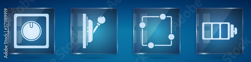 Set Electric light switch, Electrical panel, Electric circuit scheme and Battery charge level indicator. Square glass panels. Vector.