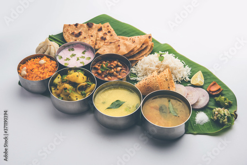 Vegetarian food thali or platter from Maharashtra, India photo
