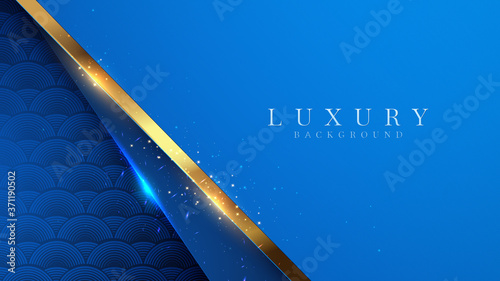 Fotografía Luxury golden line background blue and sky shades in 3d abstract style