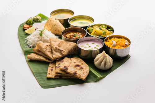 Vegetarian food thali or platter from Maharashtra, India photo