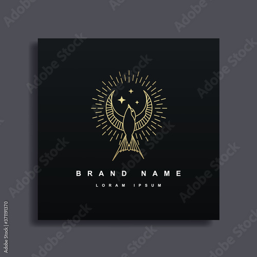 Swallow luxury logo with star. Isolated swallow on white background. Vector illustration