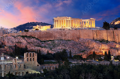 Acropolis of Athens, Greece, with the Parthenon Temple during sunset