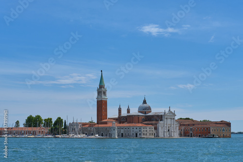 San Giorgio Maggiore, Venice. Church on the island of the same name in Venice. Blue lagoon view