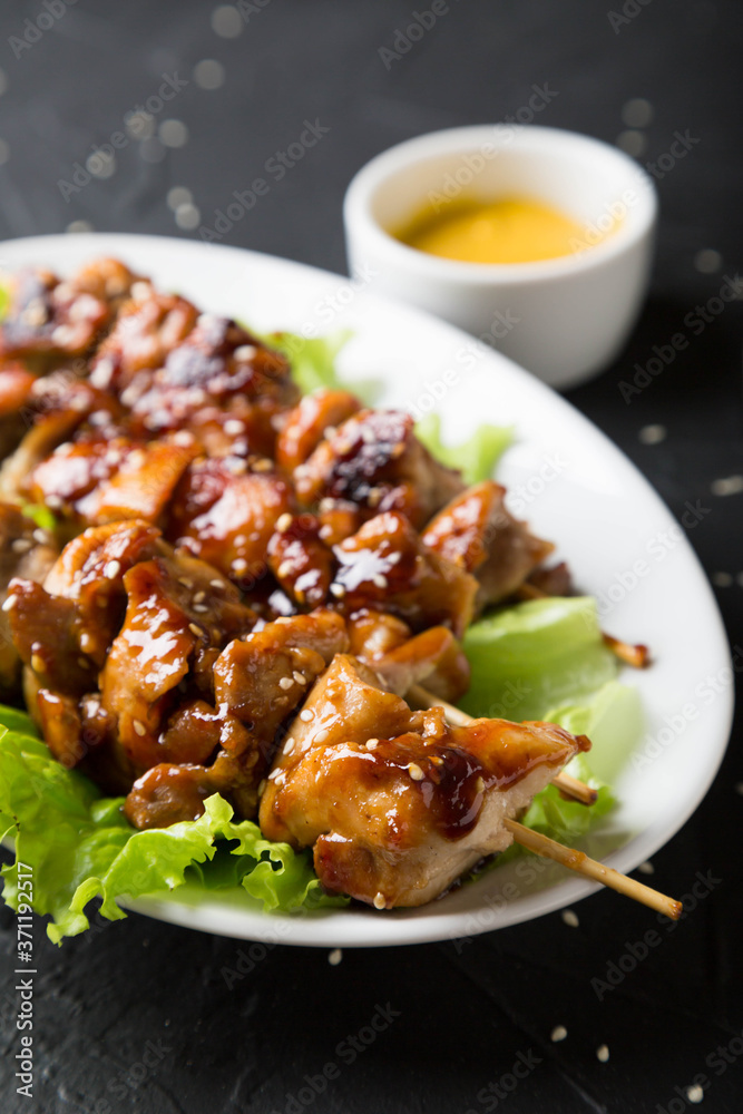 Chicken skewers with teriyaki sauce Chicken skewers with teriyaki sauce
