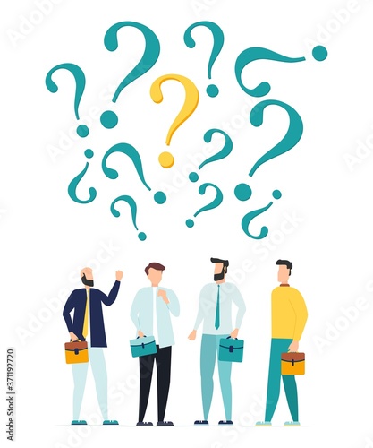 Vector illustration, concept illustration of people frequently asked questions around question marks, answer to question metaphor - vector - Vector