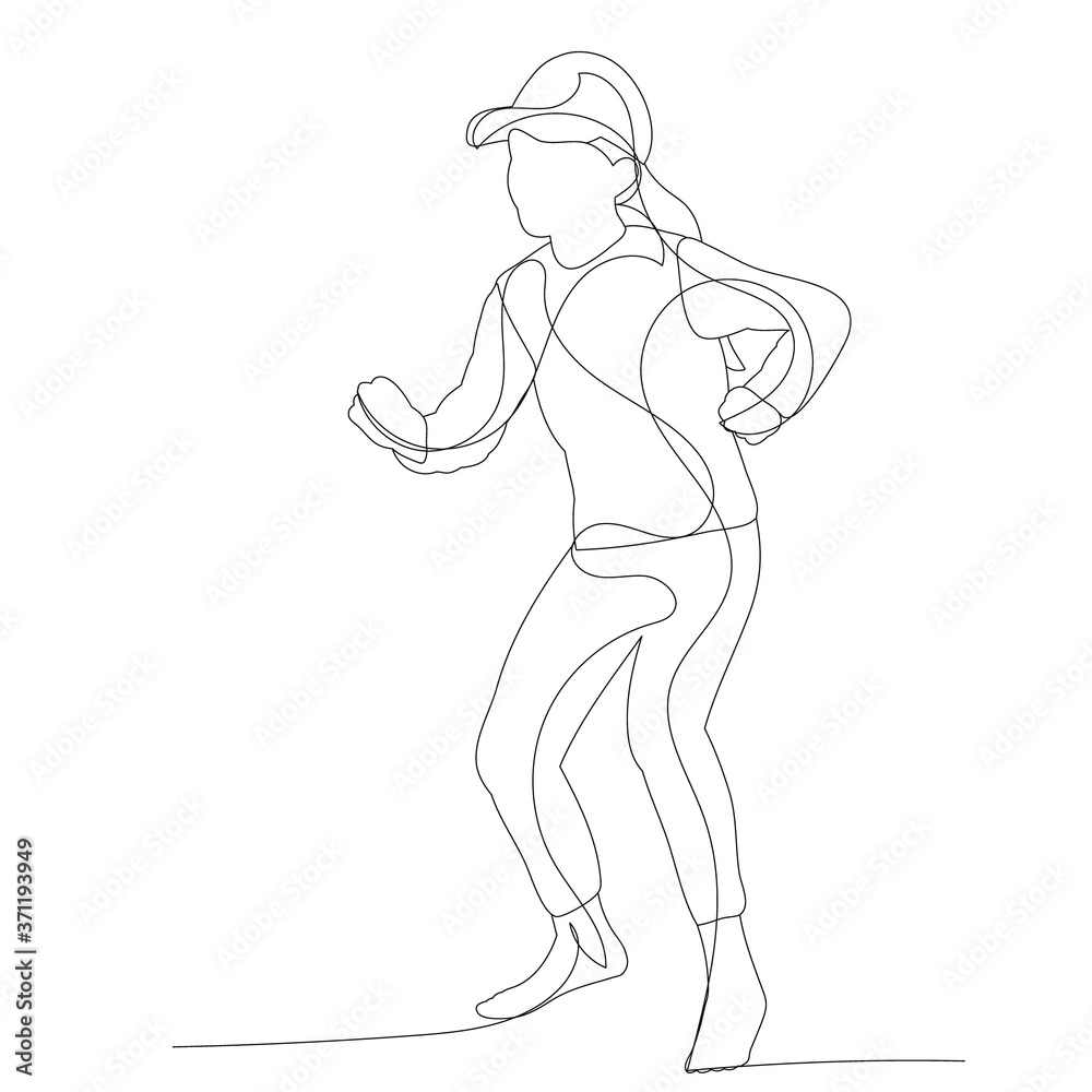 vector, isolated, sketch, continuous line drawing child girl playing