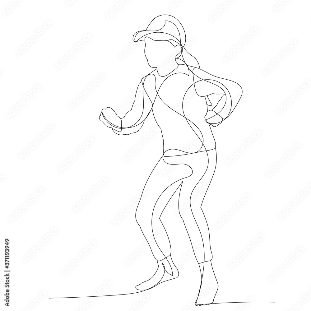 vector, isolated, sketch, continuous line drawing child girl playing vector, isolated, sketch, continuous line drawing child girl playing