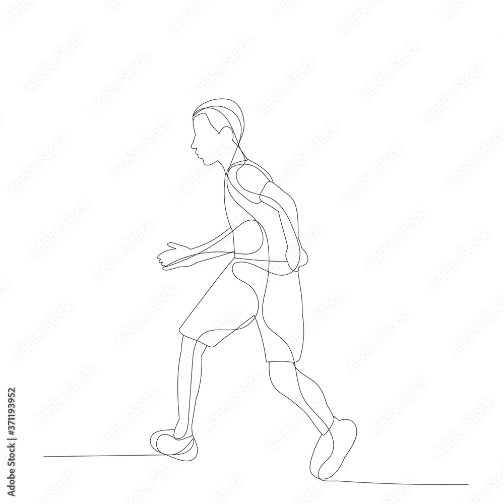 isolated, sketch, continuous line drawing child boy playing