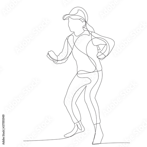 vector, isolated, sketch, continuous line drawing child girl playing © zolotons