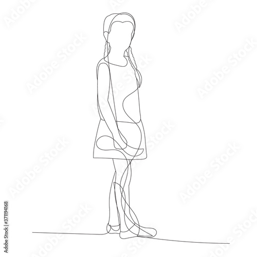isolated  sketch  continuous line drawing child girl standing