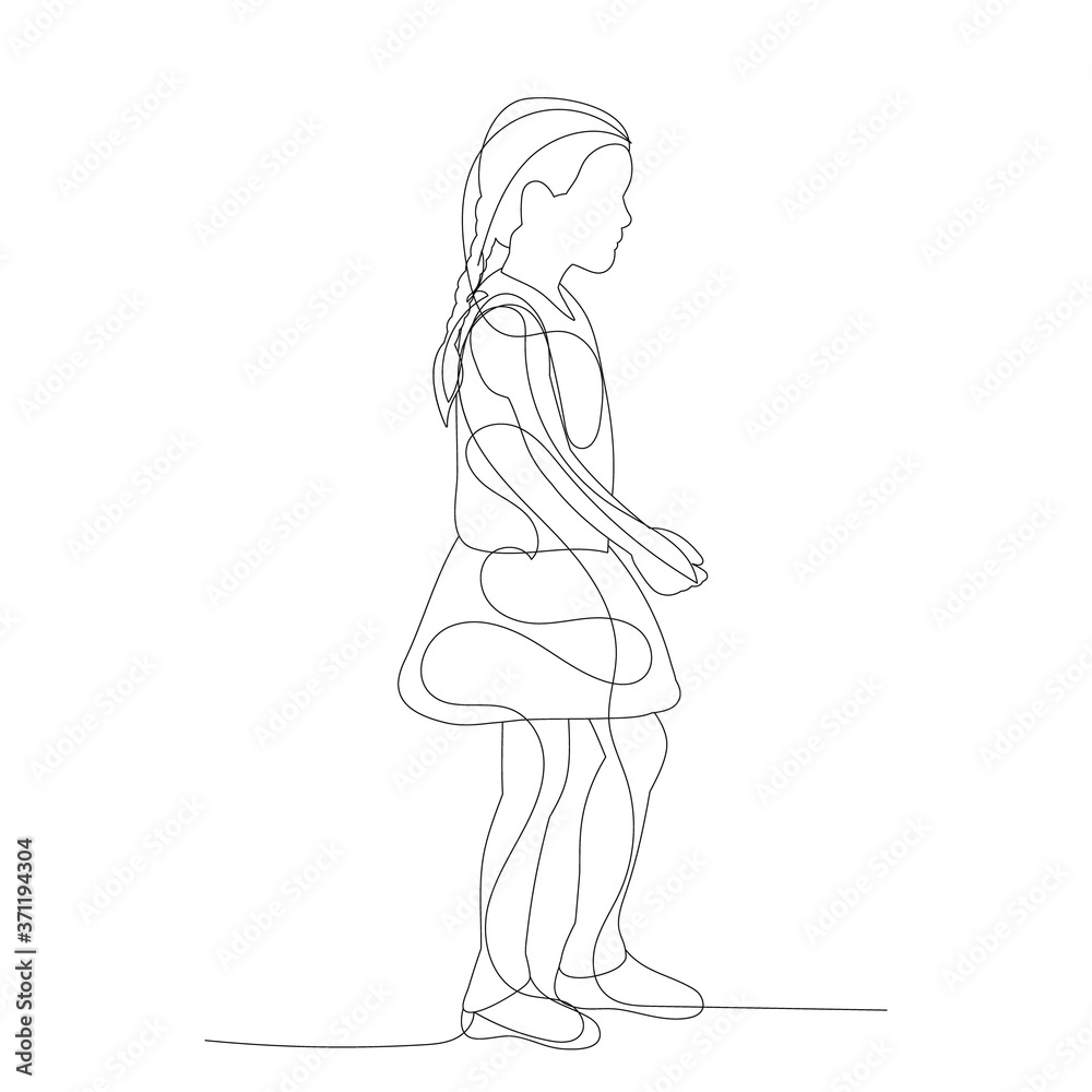 continuous line drawing child little girl continuous line drawing child little girl