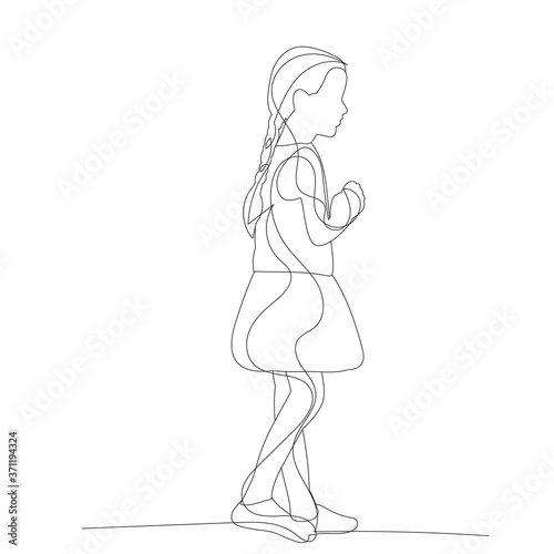  isolated, sketch, continuous line drawing child girl