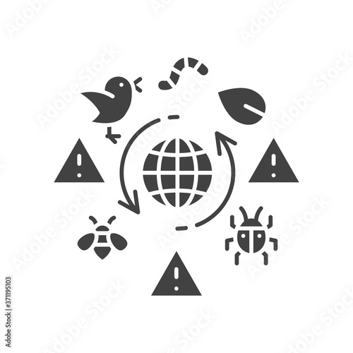 Biodiversity loss black glyph icon. Extinction animal species. Environmental problems. Sign for web page, app. UI UX GUI design element.