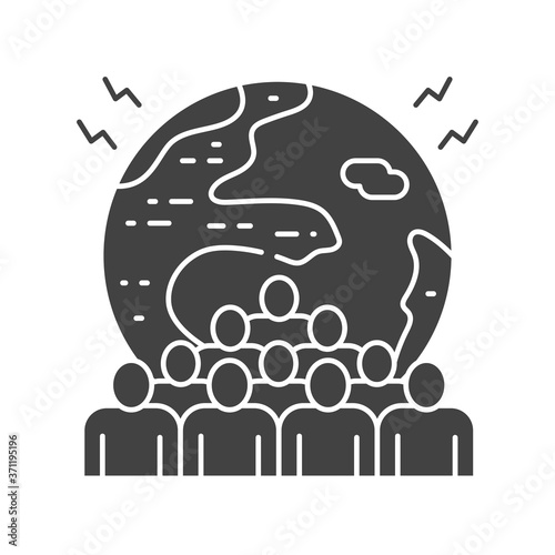 Overpopulation black glyph icon. Environmental problems. Sign for web page, app. UI UX GUI design element.