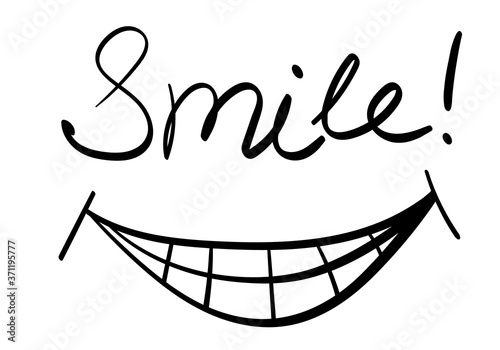 Smile hand drawn lettering isolate on white background. Vector illustration.