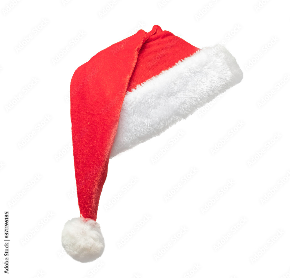 Christmas Santa hat isolated on white background with clipping path. for decoration wearing on the person's head, side view Christmas Santa hat isolated on white background with clipping path. for decoration wearing on the person's head, side view