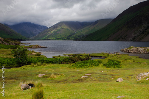 mountain landscape with lake and mountains