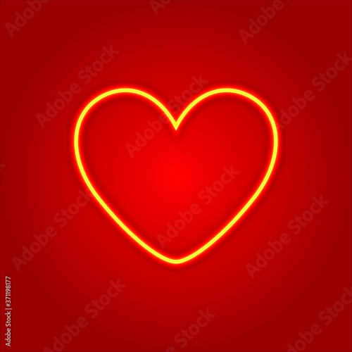 Vector realistic neon heart isolated on red background.
