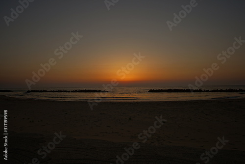 Beautiful orange sunset on the beach  Japan