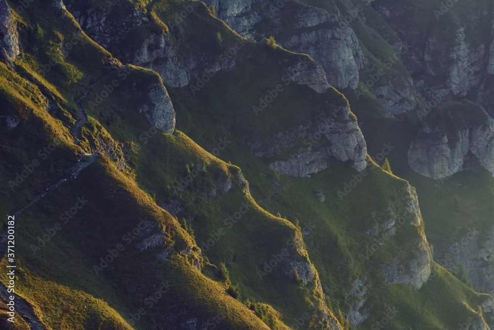 Fototapeta premium rocky mountains with green grass in summer
