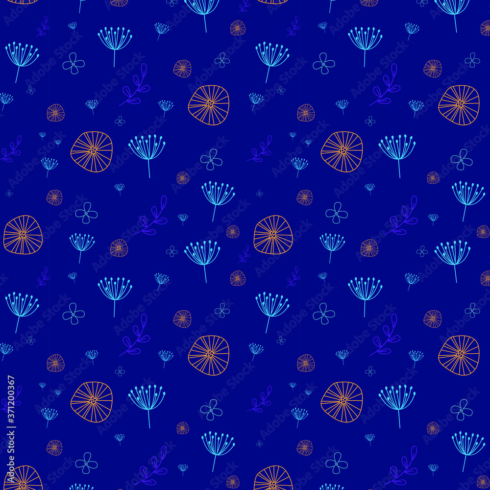 geometric seamless pattern with blue flowers
