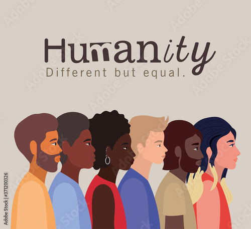 humanity women and men cartoons design, diversity people multiethnic race and community theme Vector illustration