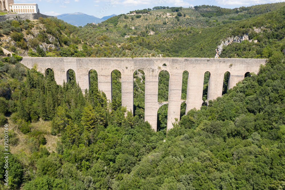 aerial view of the spoleto tower bridge umbria italy