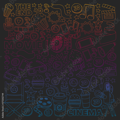 Cinema, movie. Vector film symbols and objects