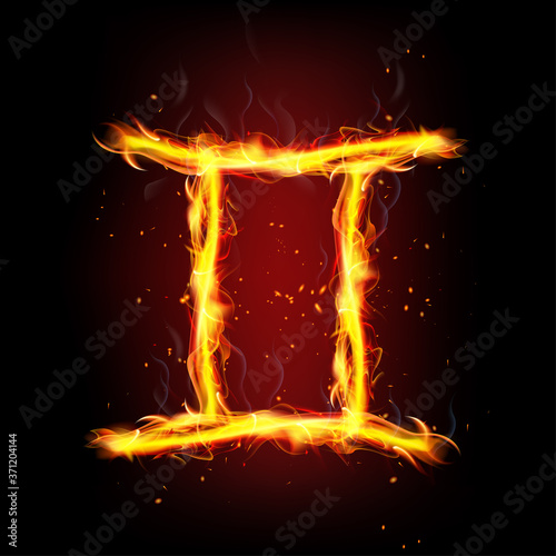 Gemini zodiac in fire and smoke