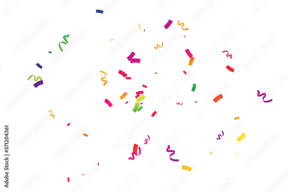 Colorful Confetti And Ribbon On White Background. Celebration & Party. Vector Illustration
