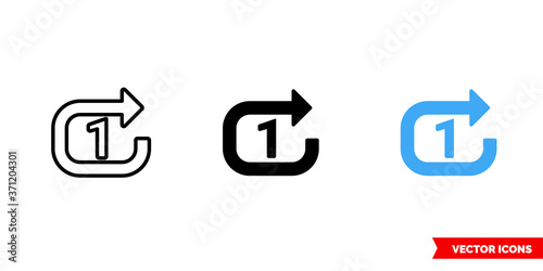 Repeat icon of 3 types color, black and white, outline. Isolated vector sign symbol.