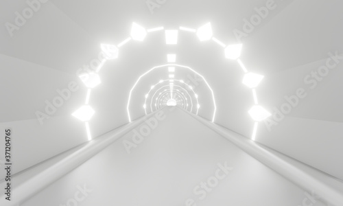 Fototapeta Naklejka Na Ścianę i Meble -  Abstract white light tunnel architecture background. 3d render.