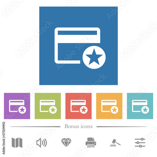 Primary credit card flat white icons in square backgrounds