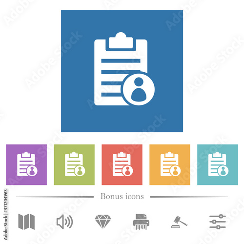 Note owner flat white icons in square backgrounds