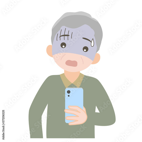 スマホを見て困っている男性4_線なし