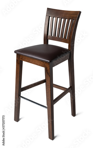 High wooden bar stool isolated on white
